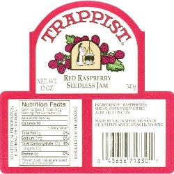 Trappist Preserves - Red Raspberry Jam - NO SEEDS (12-Jar Case)