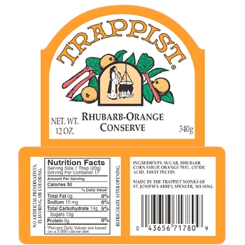 Trappist Preserves Rhubarb-Orange Conserve (single jar)