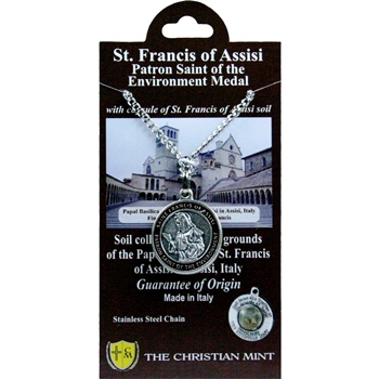 St. Francis Medal with Assisi Soil (24" chain for men)